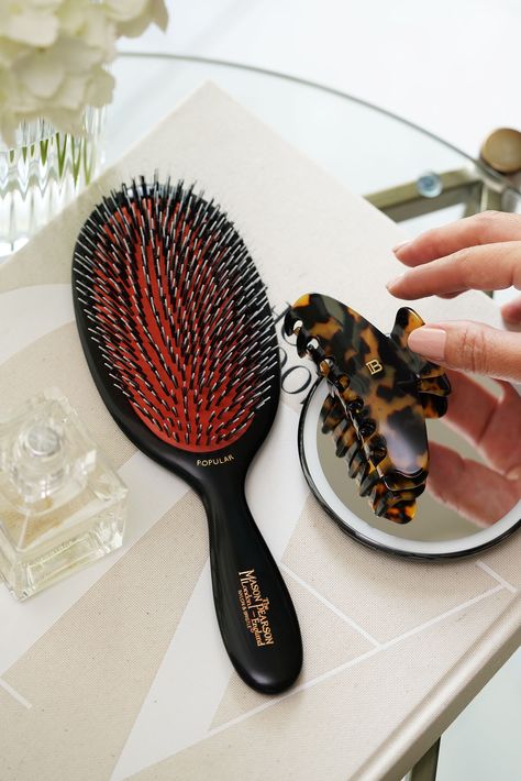 Maison Pearson Hair Brush, Balmain Hair Brush, Beautiful Hair Clips, Maison Pearson Brush, Hair Brush Storage, Balmain Hair Clip, Mason Pearson Brush Aesthetic, Mason Pearson Brush, Luxury Hair Care