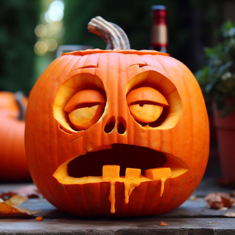 Adult theme Drunk pumpkin carving idea for Halloween Drunk Pumpkin Carving, Retro Pumpkin Carving Ideas, Drunk Pumpkin, Pumpkin Carving Scary, Halloween Pumpkins Carvings Designs, Creative Pumpkin Carving Ideas, Funny Pumpkin Carvings, Halloween Pumpkin Crafts, Halloween Pumpkin Carving Stencils