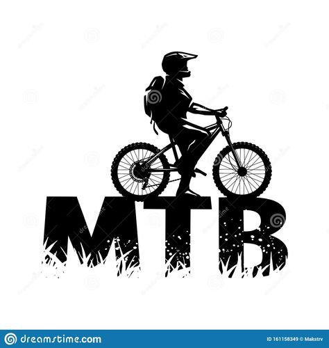 Silhouette Of A Cyclist On And The MTB Letters. Vector Illustration. Stock Vector - Illustration of race, label: 161158349 Bike Logos Design, Mountain Biking Photography, Cycle Logo, Bike Sticker, Mountain Bike Art, Bike Tattoos, Bike Logo, Bike Photography, Downhill Mtb