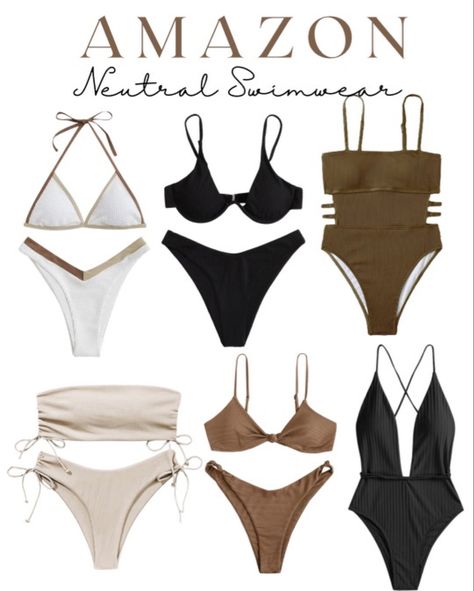 Neutral swimwear from amazon Womens Bathing Suits 2023, Amazon Womens Suits, Tan Bathing Suit, Women’s Bathing Suit Ideas, Neutral Bathing Suits, French Beach Outfit, Swimwear 2023 Trends Women, Best Amazon Bathing Suits, Trending Bathing Suits For 2023