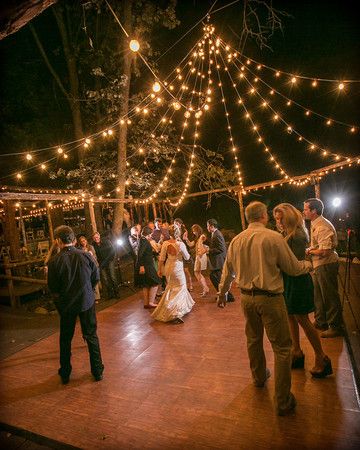 Outdoor Wedding Dj Setup, Lights Above Dance Floor Wedding, Dancing Floor Wedding Outdoor, Micro Wedding Dance Floor, Vintage Wedding Dance Floor, Outdoor Reception Dance Floor, Night Time Reception, Country Dance Floor, Wedding Outside Dance Floor