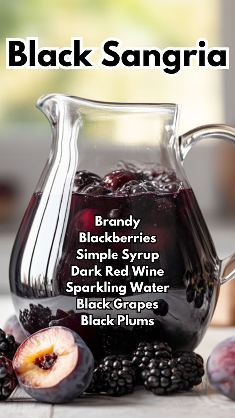 Black Sangria Black Magic Sangria, How To Make Wine From Grapes, Sparkling Sangria Recipes, Classic Sangria, Wine Punch Recipes, Black Sangria, Fall Sangria Recipes, Black Plums, Alcohol Beverages