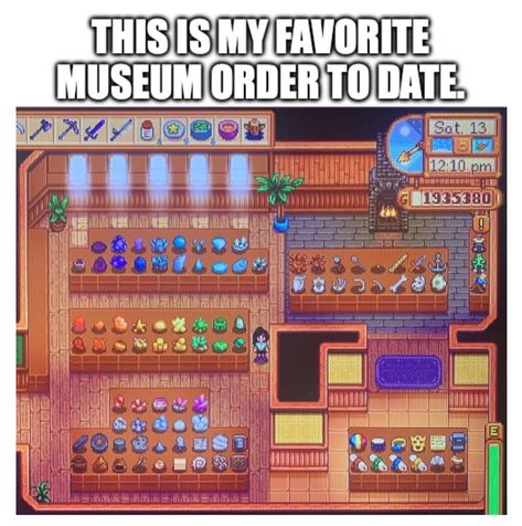 Stardew Valley Rainbow Museum, Museum Layout Stardew, Sdv Museum Layout, Stardew Valley Museum Layout Rainbow, Museum Stardew Valley, Stardew Museum Layout, Stardew Valley Character Design Ideas, Stardew Museum, Stardew Valley Beehive Layout