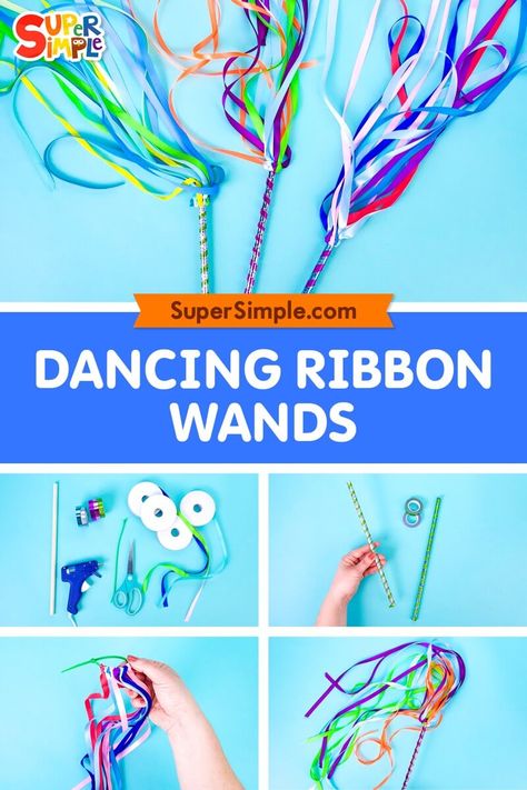 Dancing Crafts For Preschoolers, Diy Fairy Shoes How To Make, Dancing Ribbon Wands, Ribbon Wands For Kids, Props For Dance Performance, Diy Ribbon Wand, Ribbon Crafts For Kids, No Mess Crafts, Things To Do With Ribbon