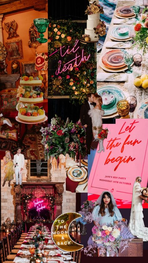 maximalist wedding inspiration ✨ Whimsical Eclectic Wedding, Maximalist Wedding Ceremony, Maximalist Fall Wedding, Romantic Maximalist Wedding, Kitsch Wedding Theme, Alt Wedding Reception, Pink Eclectic Wedding, Maximalist Decor Wedding, Gold And Colorful Wedding