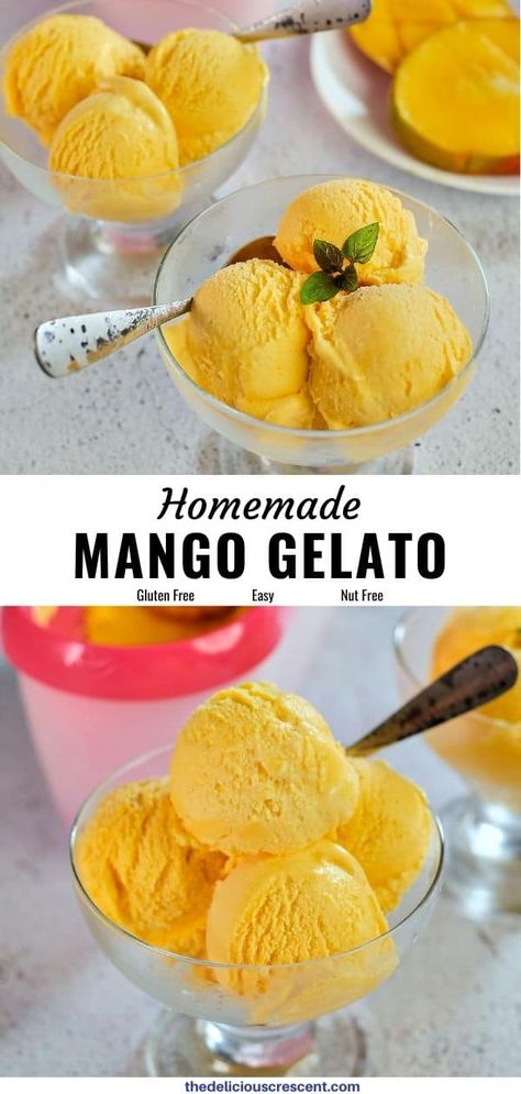 Easy Gelato Recipe, Home Made Gelato, How To Make Gelato Homemade, Vegan Gelato Recipe, Gelato Recipes For Ice Cream Maker, Homemade Gelato With Ice Cream Maker, Mango Gelato Recipe, Gelato Recipe Homemade, Frozen Mango Recipes