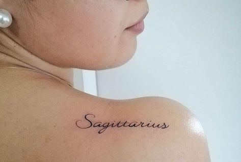 Sagittarius Tattoo: 50+ Tattoo Ideas For Women Sagittarius Ankle Tattoo, Sagittarius Word Tattoo, Sagittarius Back Tattoo, Sag Tattoo Sagittarius, Saggitarius Tattoo Woman Sagittarius, Small Sagittarius Tattoos For Women, Tattoo Ideas Female Sagittarius, Tattoo Ideas Sagittarius, Sagittarius Tattoo Designs For Women