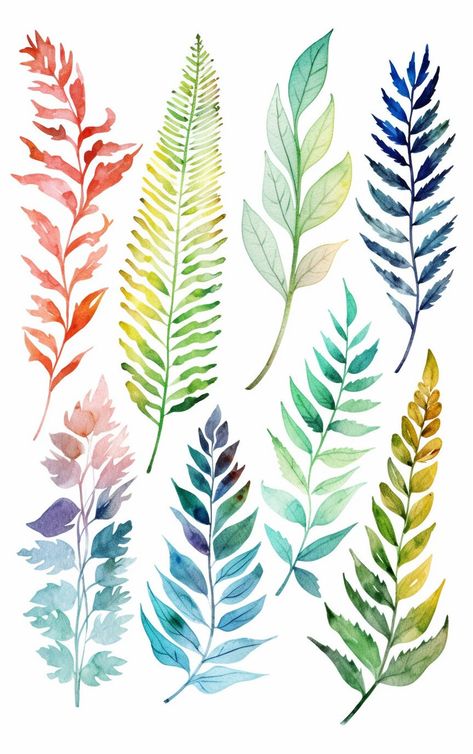 Pnw Watercolor, Ferns Illustration, Fern Watercolor, Painted Fern, Romantic Forest, Leaves Texture, Wedding Invitation Digital, Forest Leaves, Tropical Animals