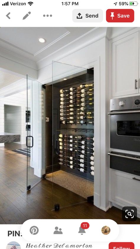 Glass Door Cabinets Kitchen, Wine Storage Wall, Contemporary Wine Cellar, Wine Room Design, Glass Wine Cellar, Wine Closet, Frameless Glass Doors, Home Wine Cellars, Pantry Wall