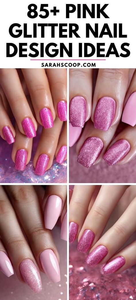 Embrace your sparkle with pink glitter nails! 💅✨💗 #naildesigns #nailinspo Pink Nail Designs Glitter Sparkle, Long Acrylic Nails Coffin Glitter Sparkle, Nails Pink Ombre Glitter, Pink Sns Nail Colors, Pink Reflective Glitter Nails, Pink Glitter Nail Designs, Nail Ideas With Glitter, Trendy Glitter Nails, Pink Glittery Nails