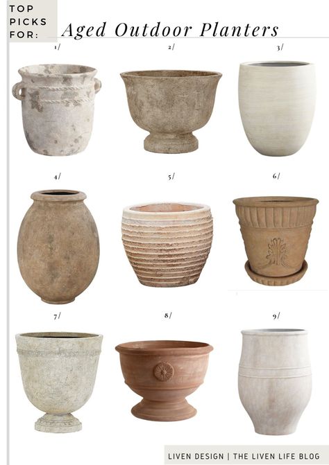 Weathered Terracotta Pots, Tuscan Flower Pots, Vintage Planter Ideas, Mediterranean Pots, Large Clay Pots, Planter Front Porch, Extra Large Outdoor Planters, Farmhouse Planters, Garden Provence