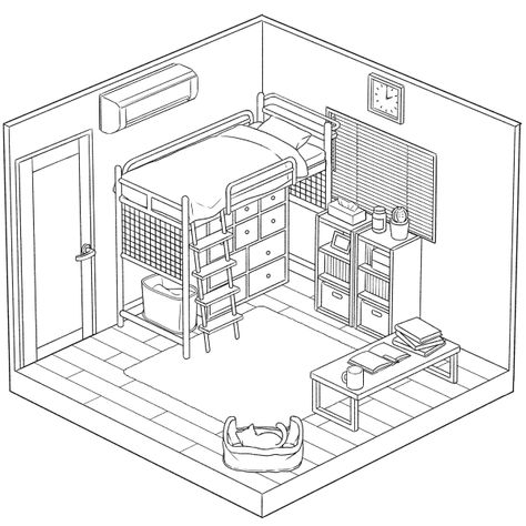 Isometric Sketch, Bedroom Drawing, Perspective Drawing Architecture, Isometric Drawing, Perspective Drawing Lessons, Interior Architecture Drawing, Interior Design Sketches, Isometric Art, Isometric Design