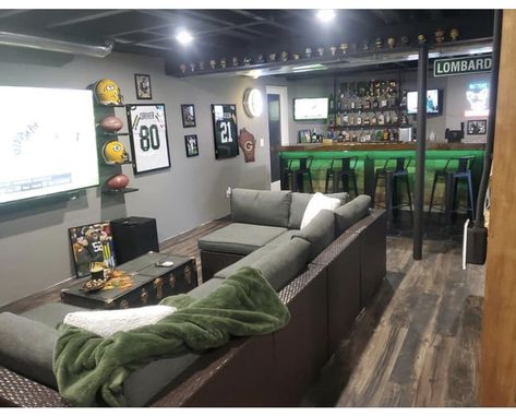 Game Room Garage Ideas, Gaming Garage Ideas, Man Cave Closet, Casual Basement Ideas, Basement Couch Ideas Small Spaces, Converting Garage Into Game Room, Mancave Basement Sports Best Man Caves, Man Cave Basement Sports, Sports Cave Ideas