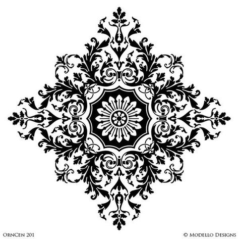 Large Designer Medallion Stencils for Decoratitve Ceilings and Wall Murals - Modello Custom Stencils Stenciling Walls, Small Lotus Tattoo, Glass Concrete, Damask Stencil, Stencil Painting On Walls, Mandala Stencils, Tile Stencil, Print Design Art, Faux Painting