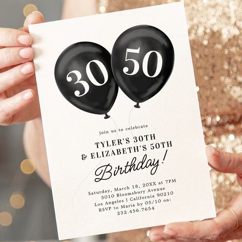 Double Celebration Joint Birthday Party Invitation  Zazzle Shared Birthday Parties, Double Birthday Parties, Simple White Background, Modern Birthday, 21 Birthday, Adult Birthday Invitations, 70th Birthday Parties, Birthday Party 21, Modern Invitation