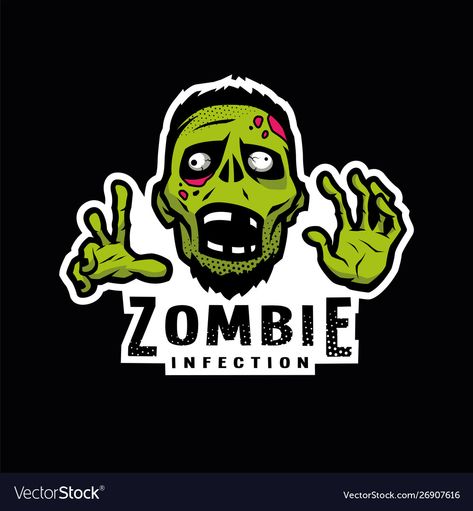 Zombie Logo, Green Zombie, Cartoon Green, Logo Illustration, Dark Background, Dark Backgrounds, Zombie, Adobe Illustrator, Stock Vector