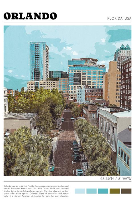 Florida Poster, Retro City, Orlando Travel, Florida Art, Cute Canvas Paintings, Instant Art, Picture Collage Wall, Vintage Florida, Vintage Poster Art