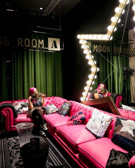 Dressing Room A at The O2 Arena, London | Mini Adventures Pink In Concert, O2 Arena London, Jubilee Line, Vip Room, O2 Arena, Pink Sofa, Business Awards, Changing Room, Rock'n Roll