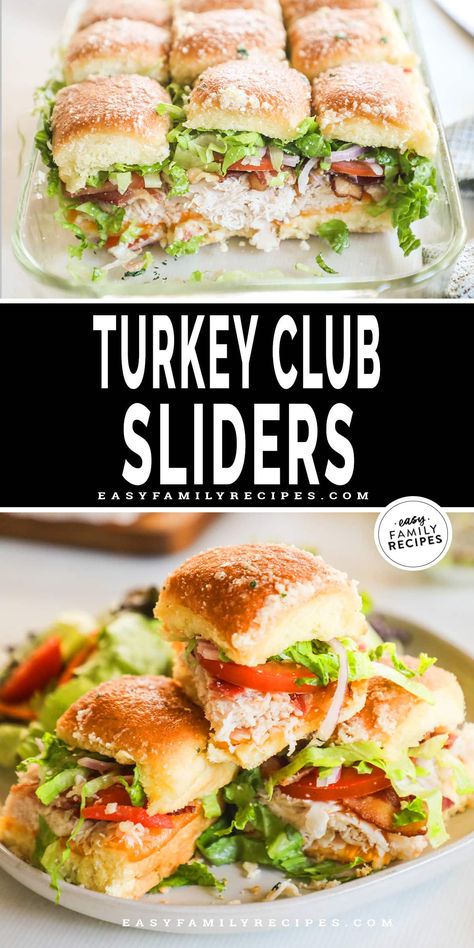 Feed a crowd with these easy turkey club sliders! Sweet Hawaiian rolls layered with turkey, smoky bacon, cheese, juicy tomatoes, and fresh lettuce make these sandwich-style sliders so good. Best of all, they’re really easy to make, simple enough for an easy family meal but also scalable to feed a crowd. Level up your slider game with these fun and fresh turkey sliders! Turkey Club Sliders, Club Sliders, Hawaiian Roll Sandwiches, Sweet Hawaiian Rolls, Sliders Recipes Hawaiian Rolls, Easy Slider Recipes, Turkey Sliders, Rolled Sandwiches, Turkey Club