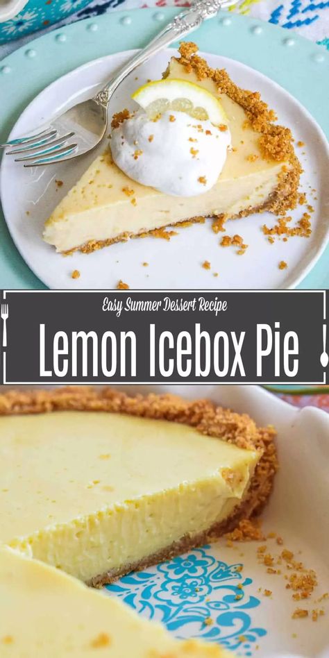 This Lemon Icebox Pie is a creamy lemon pie filling made with sweetened condensed milk baked into a graham cracker crust. It is one of the best summer pies you’ll ever make! similar to key lime pie lemon icebox is the lemon version! This is an amazing lemon dessert recipe for Easter dessert, Mother's Day dessert, or summer parties! Make this creamy lemon pie with a graham cracker crust any time you need a little more lemon in your life. Eagle Brand Lemon Pie, Lemon Pie Recipe Condensed Milk, Sweetened Condensed Milk Desserts, Easy Lemon Icebox Pie, Creamy Lemon Pie, Summer Pies, Easy Lemon Pie, Delicious Lemon Desserts, Easy Summer Dessert Recipes