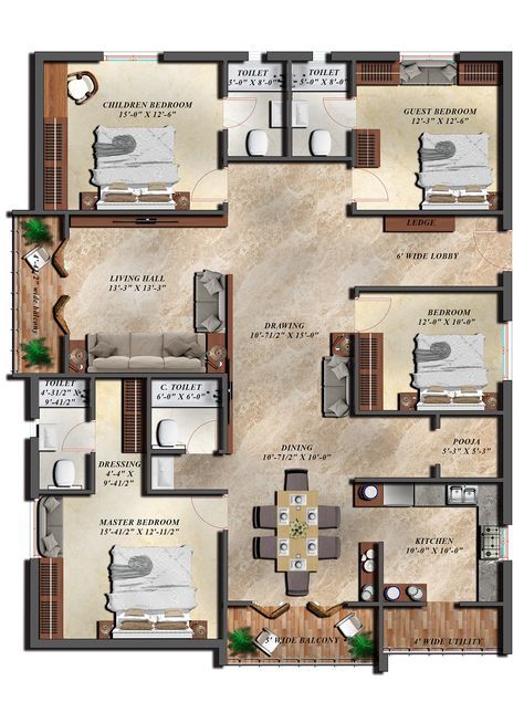 Pelan Rumah Kecil, Pelan Lantai Rumah, Rumah Moden, Single Floor House Design, Detail Arsitektur, Pelan Rumah, 2bhk House Plan, Unique House Plans, 3d House Plans