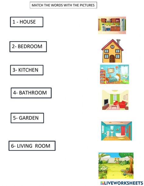 My Home Worksheet For Kids, Parts Of The House Worksheet For Kids, Parts Of The House Worksheet, My House Worksheet, Exercise For Children, House Worksheet, Learn English Kid, Teaching Safety, Ingles Kids