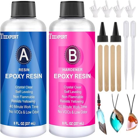 Amazon.com: Teexpert Epoxy Resin Crystal Clear, 16oz Epoxy Resin Kit, Self-Leveling, Bubble-Free Coating and Casting Resin for DIY Art & Crafts, Jewelry, Coasters, Molds - 2 Part (8oz Resin and 8oz Hardener) Clear Casting Resin, Crystal Clear Epoxy Resin, Liquid Resin, Resin Glue, Casting Resin, Clear Epoxy Resin, Casting Resin Molds, Resin Artwork, Clear Epoxy