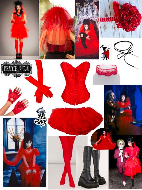 Diy Lydia Deetz Costume Red, Lidia Deetz Costume Diy, Lydia Diy Costume, Lydia Dress Beetlejuice, Lydia Red Dress Beetlejuice, Beetlejuice Rave Outfit, Bride Of Beetlejuice Costume, Lydia Beetle Juice Costume, Lidia Costume Beetlejuice