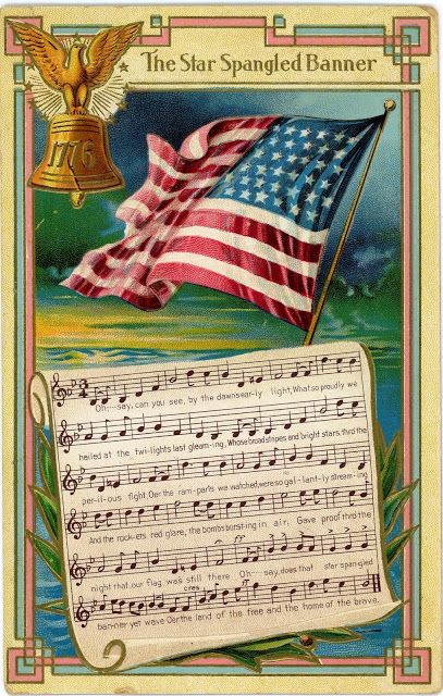 National Song, Patriotic Table Decorations, The Star Spangled Banner, National Songs, Patriotic Images, Patriotic Pictures, Vintage Patriotic, Star Spangled Banner, Embossed Paper