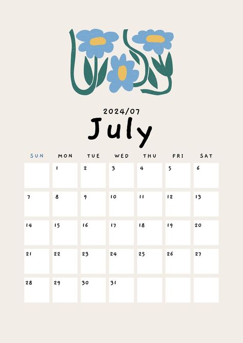 Beige Cute Playful Organic Flower Illustration 2024 Calendar A4 Document - Templates by Canva Flower Calendar, Free Printable Calendar Templates, July Calendar, January Calendar, A4 Document, Cute Calendar, Monthly Calendar Template, Printable Calendar Template, Calendar Wallpaper