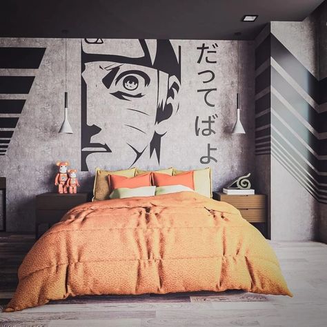 Pin this for inspiring anime-inspired bedroom decor ideas that will bring your favorite shows to life. Elevate your space with unique touches and create a room that reflects your love for anime! #AnimeBedroom #HomeDecorIdeas #AnimeInspiredInteriors Naruto Wall Art Bedroom, Modern Anime Room, Anime Themed House, Naruto Theme Room, Naruto Wall Decor, Naruto Themed Bedroom, Anime Bedroom Ideas For Boys, Anime Room Ideas Boys, Naruto Room Ideas