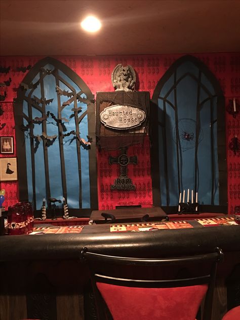 Victorian Windows I made out of paper for my Gothic Victorian Halloween Party Dracula Themed Halloween Party, Vampire Themed Halloween Party, Vampire Party Decor, Vampire Halloween Decor, Victorian Birthday Party, Dracula Decor, Vampire Decorations, Dracula Party, Vampire Lair