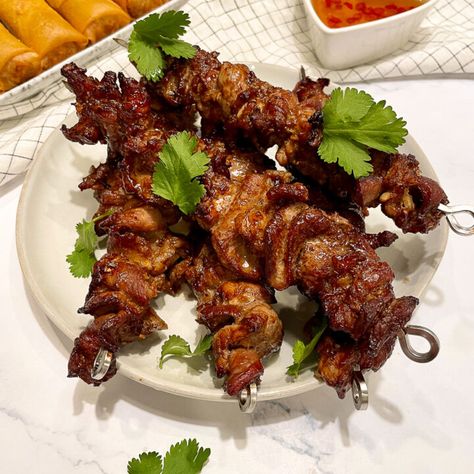 Vietnamese Pork Skewers pork on a stick Pork On A Stick, Kitchen Knowledge, Honey Chicken Wings, Vietnamese Grilled Pork, Vietnamese Pork, Pork Skewers, Halloween Housewarming, Recipes Pork, Asian Pork