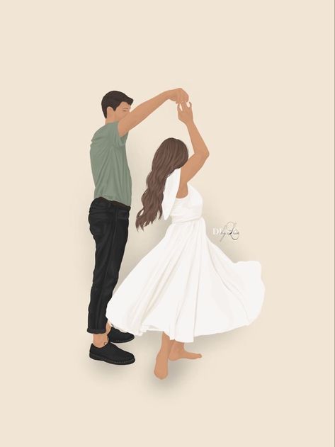 Couple Dance Illustration, Engagement Illustration Couple, Couple Illustration Aesthetic, Digital Art Couple, Slow Dancing Aesthetic, Bookstagram Feed, Couples Illustration, Bottle Paintings, Couple Illustrations