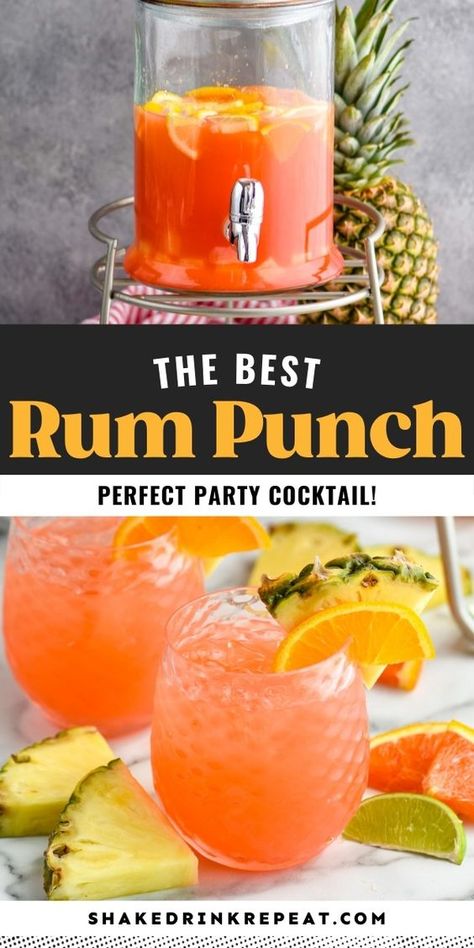 Tiki Rum Punch, Fruity Punch Alcohol, Orange Punch Alcohol, Party Rum Punch Recipes, Summer Rum Punch, Malibu Punch Recipes Parties, Pins Colada Punch, Birthday Punch For Adults, Rum Buckets Recipe