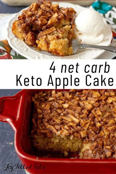 Keto Apple Cake is moist, easy to make, and incredibly delicious. Perfect for all the parties and gatherings you have planned. Tangy Granny Smith apples, fluffy cake, the ideal amount of cinnamon, and no refined sugar added, this dessert is going to be a hit. It’s gluten-free, grain-free, low carb, and keto-friendly. Use real apples or sub in jicama! Keto Apple Cake, Sugar Free Apple Cake, Keto Quiche, Keto Cakes, Postre Keto, Fluffy Cake, Breakfast Low Carb, Joy Filled Eats, Keto Pancakes