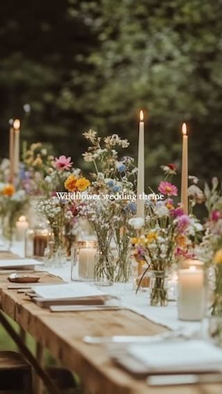 Bohemian Wedding Decorations Table, Rustic Botanical Wedding Decor, The Smiths Wedding, Farm Wedding Inspiration, Classy Wildflower Wedding, Wedding Reception Wildflowers, Forest Green Wildflower Wedding, Simple Wedding Flower Decorations, June Wedding Reception Ideas