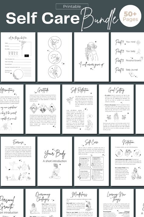 Self Care Bundle | Printable Planner by  Bob Seim colorfulplanner #productplannerfree. Self Care Printable Worksheets, Self Care Journal Pages Printable Free, Mental Worksheets, Best Planner App, Self Care Journal Pages, Monday Routine, Free Weekly Planner Templates, Self Care Workbook, Guided Journaling