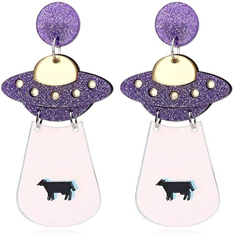 Amazon.com: ASKANA Women`s Fashion and Fun Acrylic Big Cute UFO Aliens Cosmos and Space Drops Stud Earrings: Clothing, Shoes & Jewelry Ufo Earrings, Alien Earrings, Space Cowgirl, Astrology Jewelry, Steel Flowers, Womens Earrings Studs, Initial Earrings, Funky Earrings, Acrylic Jewellery