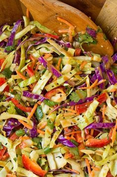 Thai Slaw with Peanut Dressing | Cooking Classy Thai Slaw, Asian Slaw Recipe, Vegan Coleslaw, Asian Slaw, Slaw Recipe, Peanut Dressing, Slaw Recipes, Coleslaw Recipe, Cabbage Salad