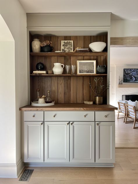 Cabinet Built Ins Kitchen, Hutch For Kitchen Cabinet, Built In Open Shelving Kitchen, Built In Bar Cabinet Kitchen, Built In In Kitchen, Built In Bookcase Kitchen, Diy Built In Buffet Cabinet, Kitchen Hutches Ideas, Coffee Station Under Window