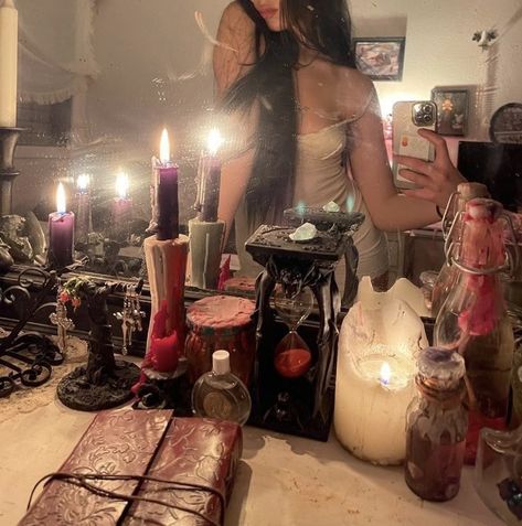 A Mirror, A Woman, Witch, Candles, Mirror, Bedroom