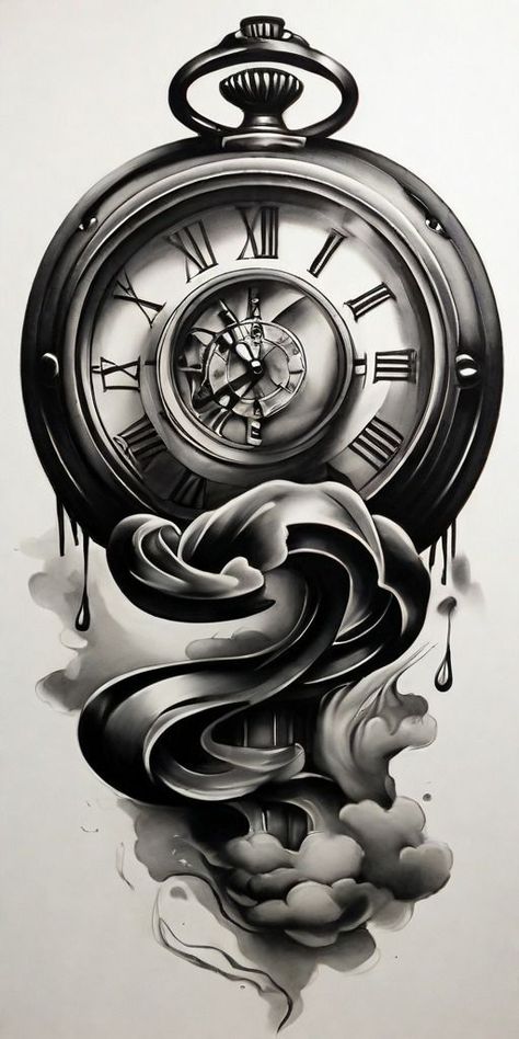 Clock Design Tattoo, Old Clock Tattoo Design, Old Clock Tattoo, Clock Tattoo Designs, Pocket Clock, Pocket Watch Tattoo Design, Clock And Rose Tattoo, Nautical Tattoo Sleeve, Watch Tattoo Design