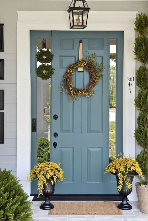 1. Front door paint colors
2. 2024 home decor trends
3. Door makeover ideas
4. Best paint colors for front doors 2024 Front Door Colors, Front Door Colors For White House, Door Colors For White House, Interior Front Door Color, Popular Blue Paint Colors, Blue Front Door Colors, Painted Front Door Ideas, Best Front Door Paint Colors, Best Front Door Paint