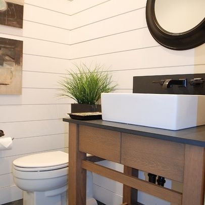 Bathroom Horizontal Wood Wall Planks Paneling Powder Room, Zen Interiors, Wall Planks, Eclectic Bathroom, V Groove, Bathroom Walls, Powder Room Design, Modern Farmhouse Bathroom, Modern Farmhouse Design