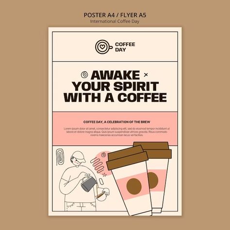 Free PSD | International coffee day poster template Free Coffee Poster, International Coffee Day Poster, Coffee Flyer, Community Aesthetic, Coffee Poster Design, International Coffee Day, International Coffee, Coffee Day, Coffee Poster