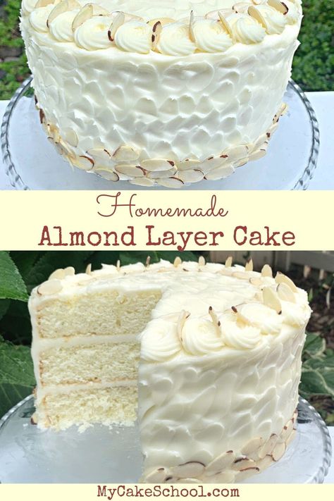 Delicious Almond Cake Recipe from Scratch! Almond Cake With Amaretto Filling, Healthy Almond Cake, Almond Cake Recipe From Scratch, Almond Flour Cake Recipes, Almond Sheet Cake Recipe, White Almond Wedding Cake, Almond Cream Cake Recipe, Almond Layer Cake, Vanilla Almond Cake