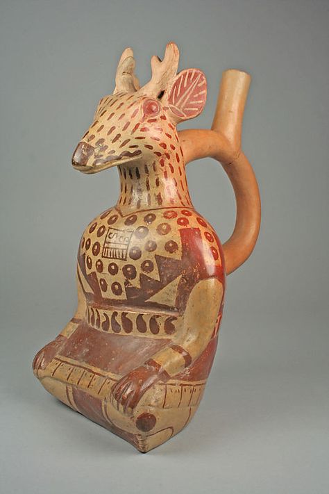 Stirrup Spout Bottle with Deer    Date:      4th–7th century  Geography:      Peru  Culture:      Moche  Medium: Olmec Artifacts, Ancient Decor, Slipware Pottery, Vicki Grant, Animal Ceramics, Deer Ceramic, Egyptian Perfume, Historic Ceramics, Peru Culture