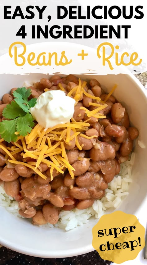 Looking for an easy, delicious, simple beans and rice recipe that only uses 4 ingredients? You've found it! This is the best beans and rice recipe. Such a perfect budget dinner recipe. #beansandrice #easyrecipes #easydinnerrecipes #lowingredientrecipes Budget Dinner, Budget Dinner Recipes, Rice And Beans Recipe, Budget Friendly Dinner, Rice And Beans, Rice Dinner, Easy Budget, Budget Meal Planning, Beans And Rice