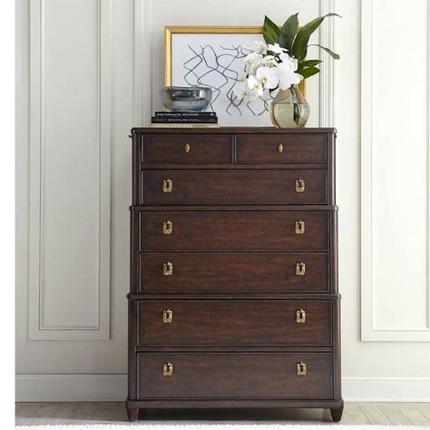 beautiful room with panel moulding over white walls with the virage chest from Stanley. Interior Window Trim, Vintage Bedroom Furniture, Stanley Furniture, White Bedroom Furniture, Gorgeous Bedrooms, Panel Moulding, Wood Dresser, Dressers And Chests, Cheap Furniture